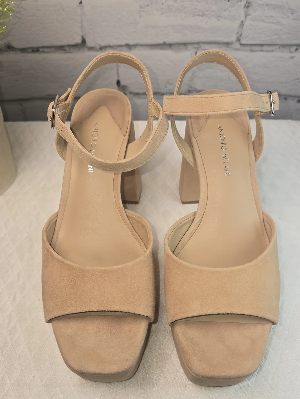 ANTONIO MELANI BONNY SUEDE PLATFORM SANDAL BLOCK HEEL NUDE WOMENS SIZE 6.5